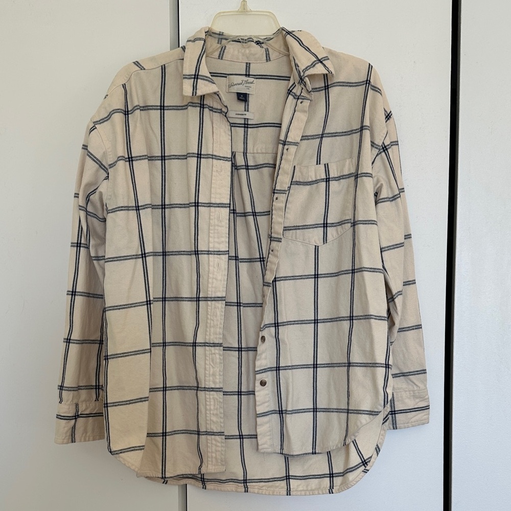Universal Thread Cream and Blue Plaid Flannel Shirt